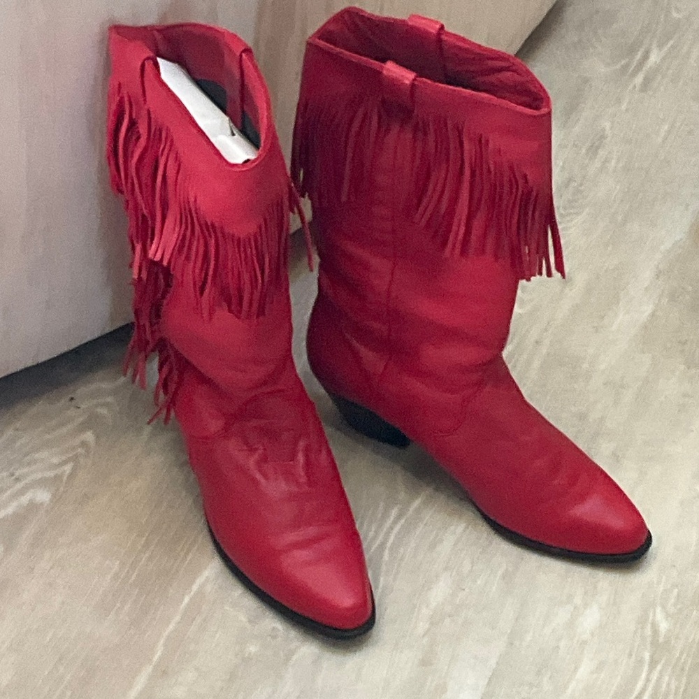 Dingo Red Leather Fringe Vintage Western Boots